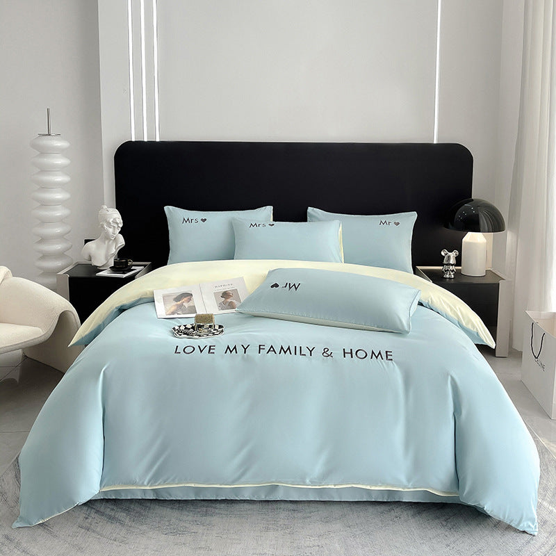 Contrast Color Pure Cotton Minimalist Bed Sheets Bedding Set