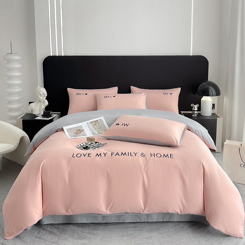 Contrast Color Pure Cotton Minimalist Bed Sheets Bedding Set