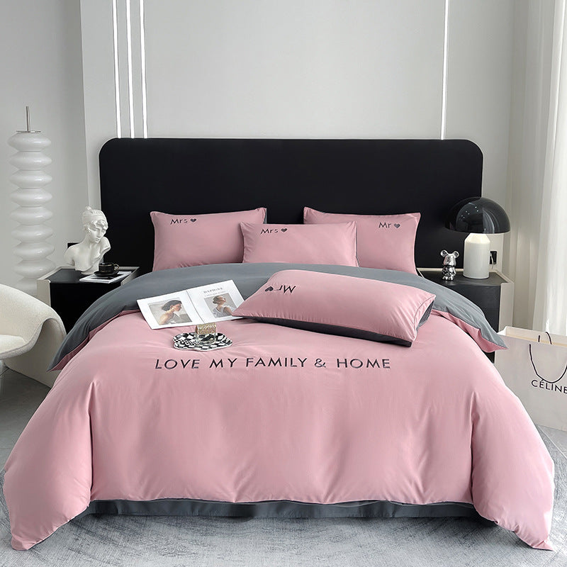 Contrast Color Pure Cotton Minimalist Bed Sheets Bedding Set