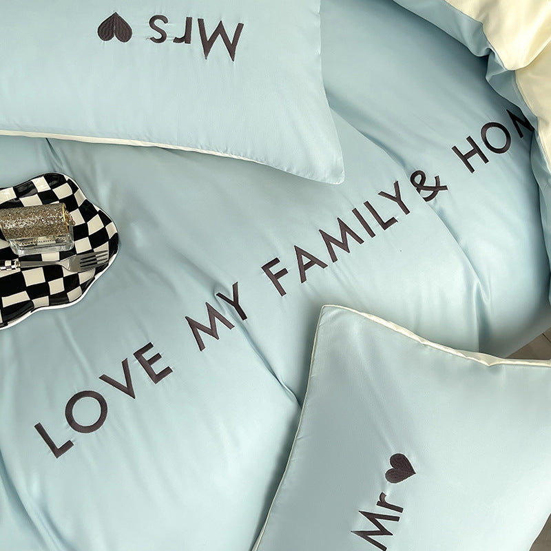 Contrast Color Pure Cotton Minimalist Bed Sheets Bedding Set