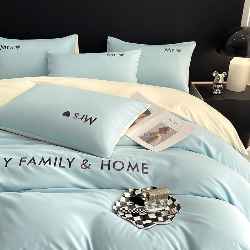 Contrast Color Pure Cotton Minimalist Bed Sheets Bedding Set