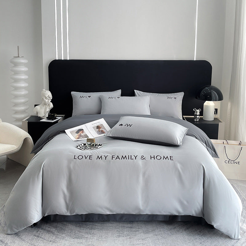 Contrast Color Pure Cotton Minimalist Bed Sheets Bedding Set